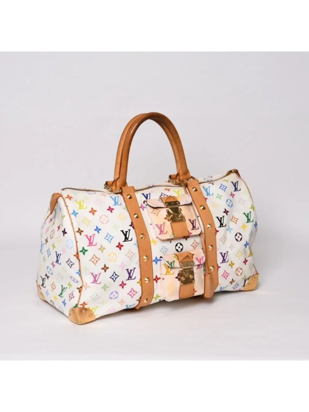 Louis Vuitton Keepall 45 Boston Bag Monogram Multicolor White Takashi Murakami